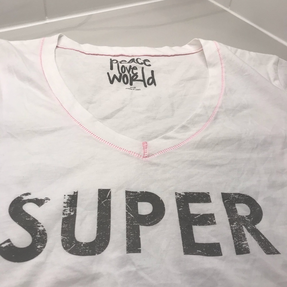 PEACE LOVE WORLD WHITE COTTON SMALL TEE NEW - Picture 6 of 10